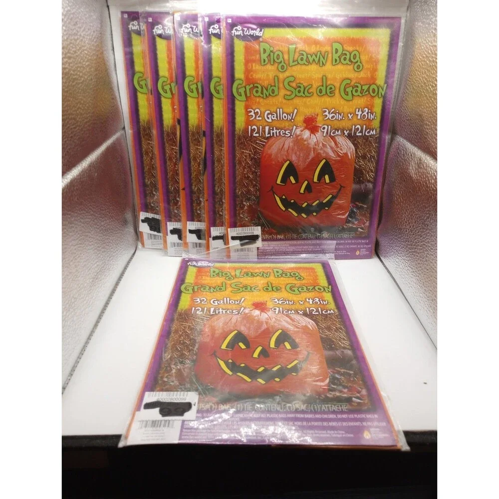 NEW Set 6 Fun world Lawn Bag Jack O Lantern Pumpkin Leaf Halloween Reusable XL